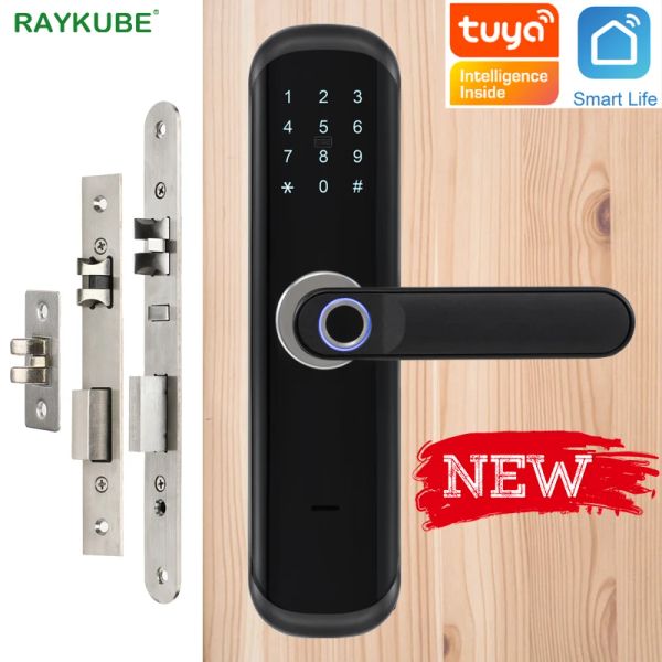 Verrouillage de l'empreinte digitale Raykube Lock Wifi Tuya SmartLife App IC Code numérique Code numérique Electronic Door Lock Home Security Mortise Lock X3