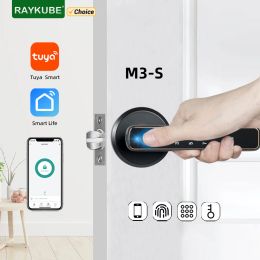 Verrouiller Raykube M3S Tuya Digital Empreinte Porte de porte Lock Electronic Lock avec mot de passe / clé / SmartLife / Tuya App Remote Unlock pour la chambre