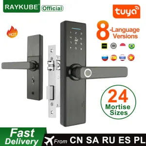 Verrouillez le verrouillage de porte électronique Raykube avec application Tuya à distance / empreinte digitale biométrique / carte à puce / mot de passe / clé de clé FG5 plus / H4