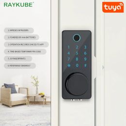 Vergrendel Raykube X02 Black Smart Fingerprint Deadbolt Lock Tuya WiFi -app Remote Control Autolock IC Card Deur slot Smart Home