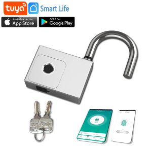 Vergrendel Silver Tuya Bluetooth Door Smart Lock Fingerprint Hangslot Snel ontgrendeling Zink Alloy Metal High Identificeer beveiligingsvergrendeling