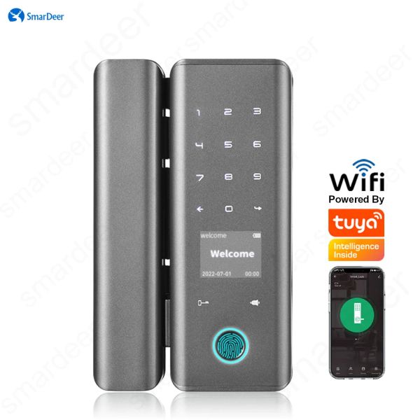 Verrouiller Smardeer Smart Lock avec porte en verre Biométrique Empreinte digitale pour application Tuya Entrée sans clé Empreinte digitale / mot de passe / NFC / Card / Key / App