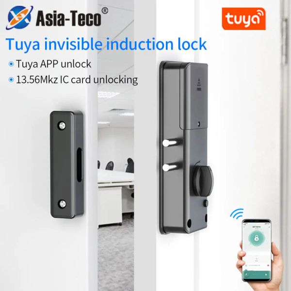 Verrouiller le verrouillage de moteur électrique intelligent avec application Tuya Approche de porte d'entrée sans clé Lock de porte d'entrée dissimulée Verrouille de carte IC invisible pour porte en bois