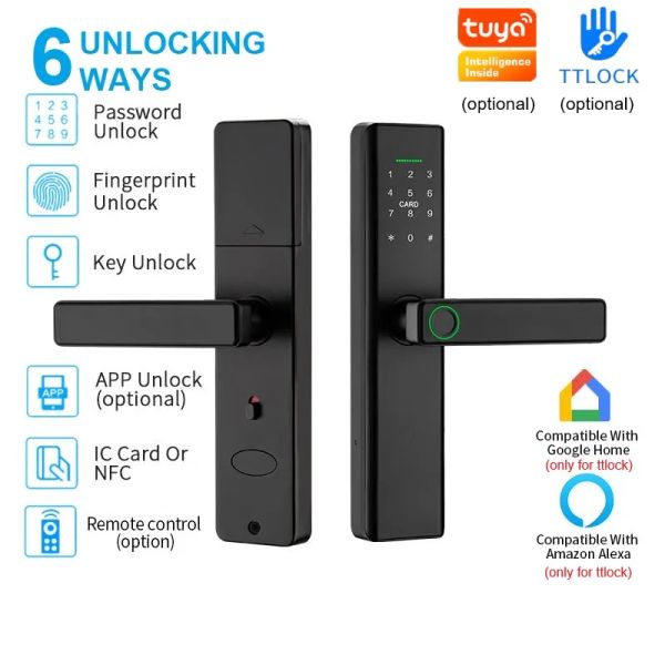 Verrouillage Smart Electronic Lock Tuya WiFi Door Lock Empreinte Mot de passe digital carte IC NFC App Key Key Remote Unlock TTLCOK WORK avec Google Alexa