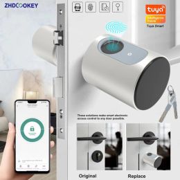 Vergrendel Smart Lock -cilinder Tuya Bluetooth Europe Biometrische vingerafdruk RFID -kaart App Key Diy Verstelbare kerngrootte Elektronische deursloten