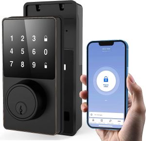 Verrouiller le verrouillage intelligent avec Bluetooth, verrouillage de porte d'entrée sans clé avec des claviers à écran tactile, facile à installer, déverrouillage de l'application, sécurité de sécurité El