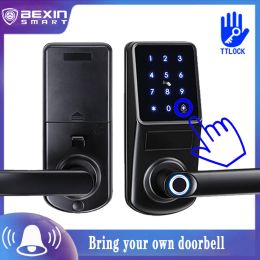 Vergrendelt ttlock ingebouwde deurbel enkele tong vingerafdruk wachtwoord Smart Lock met wifi app wachtwoord RFID ontgrendelen A290