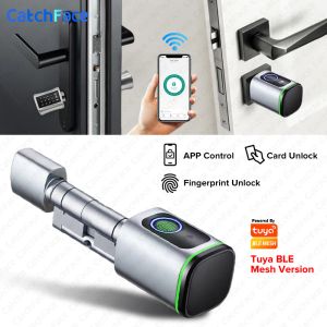 Verrouillage de l'application Tuya Carte RFID RFID Bluetooth Cylinder Lock Biométrique Electronic Smart Door Lock Digital Keyless Remplacez le verrouillage