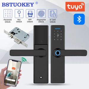 Verrouillage de l'application Tuya Téléphone Bluetooth Remote Contrôle biométrique Biométrique Mot de passe du mot de passe de proximité de proximité Card de porte électrique avec clé métallique
