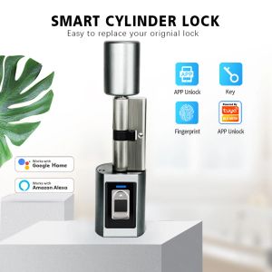 Verrouiller l'application Tuya télécommande IP65 imperméable Smart Europe Cylindre d'empreinte digitale de déverrouillage électrique Smart Door Lock Airbnb