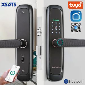 Vergrendel Tuya Bluetooth Electronic Smart Door Lock met biometrische vingerafdruk Smartkaart Wachtwoord Key Unlock Apartment Air BNB Door Lock