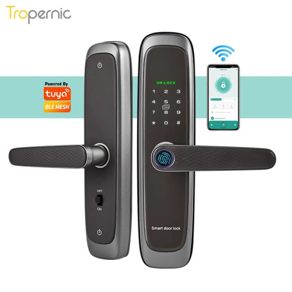 Lock Tuya Bluetooth Electronic Smart Door Lock con huella digital biométrica Tarjeta inteligente Contraseña de desbloqueo de la puerta de desbloqueo Airbnb Puerta Lock