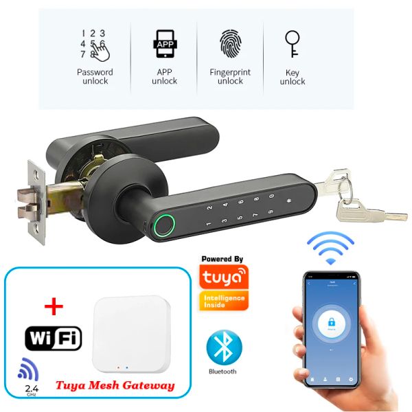 Verrouillage de verrouillage Bluetooth Bluetooth Smart WiFi Gateway en option Smart Handle Digital Lock Key Key Fingperint Porte Lock Batterie Lithium