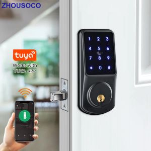 Vergrendeling Tuya Elektronische deurslot Wifi Keyless Secure toetsenbord afstandsbediening Deadbolt digitale app -kaart Mechanische sleutel Home Mortise Lock
