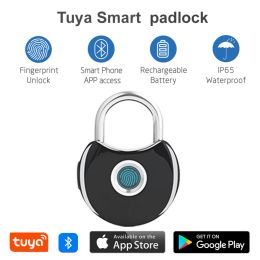 Lock Tuya vingerafdruk hangsloten Bluetooth USB -oplaadbare duimprint keyless Quick Unlock Beveiliging Mini Smart Home Elektrische deurslot