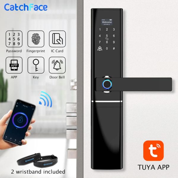 Lock Tuya Huella digital Smart Door Código Wifi Card RFID Key Bloque electrónico digital con bloqueo de cerrojo de timbre para la seguridad del hogar