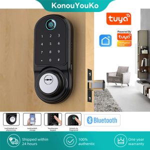 Verrouiller Tuya Smart Door Lock Smart Home Bluetooth Electronic Lock Empreinte Mot de passe de mot de passe sans clé pour la protection de la sécurité de la maison