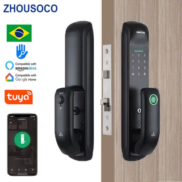 Lock Tuya Smart Door Lock con Wifi Biométrica Huella digital Contraseña Digital App Key Desbloqueo Protección de seguridad de bloqueo de la puerta electrónica