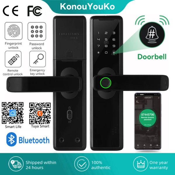 Lock Tuya Smart Home Electronic biométrico Bloqueos de huellas dactilares Protección de seguridad Smart Pole Touletbell Password Ic Card Key Key