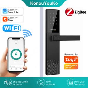 Lock Tuya Smart Home Wifi Electronic biométrico Facturación de huellas dactilares Protección de seguridad Zigbee Tarjeta de bloqueo de puerta inteligente Desbloqueo de la contraseña