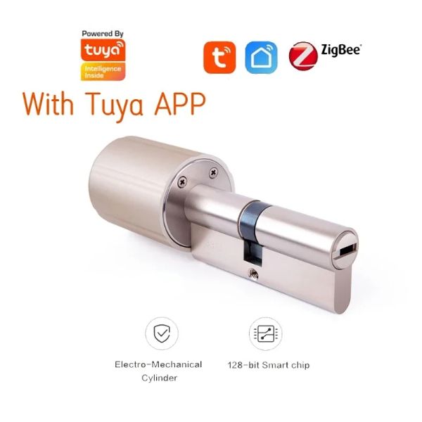 Verrouiller Tuya Smart Lock Cylinder Key Key Wireless Wiless WiFi Zigbee Core Core Intelligent Encryption Porte Lock Eu Lock Smart Home