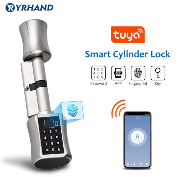 Verrouiller Tuya Smart Lock Cylindre électronique extérieur imperméable Biométrique Scanner d'empreintes digitales serrures de porte sans clé avec application Tuya