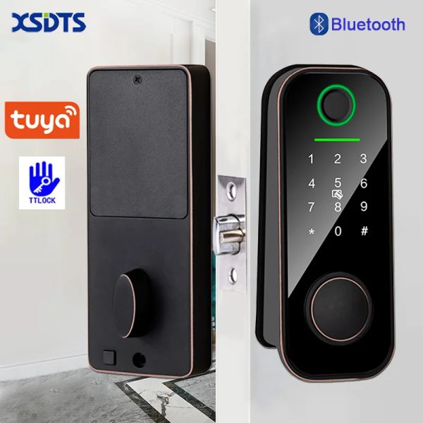 Lock TUYA Ttlock Bluetooth Electronic Smart Door Lock con huella digital biométrico / tarjeta inteligente / contraseña / llave desbloquea / emergencia USB
