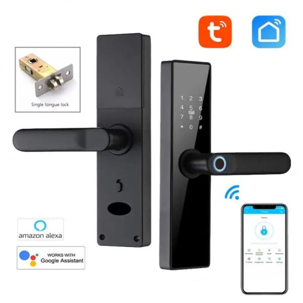 Lock Tuya Wifi Bloqueo de puerta electrónica con huella digital biométrica/tarjeta inteligente/contraseña/llave El desbloqueo funciona con Alexa Google Home Assistant