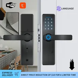 Verrouiller Tuya WiFi Empreinte digitale mot de passe numérique Smart Door Lock Biométrique Smart Motword Motwor Key Unlocking Tuya App Remote Unlocking