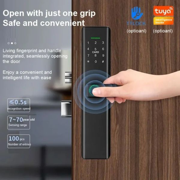 Lock Tuya Wifi Puerta de madera Huella Dactin Bloqueo Ttlock Smart Door Bloqueo de huella dactilar Password IC Tarjeta Aplicación NFC Desbloqueo Electrónico Bloqueo