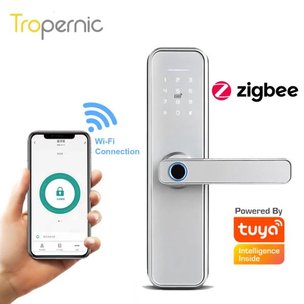 Verrouiller Tuya Zigbee Biométrique Empreinte Smart Door Locker Hotel Airbnb Keyless Entry Home Gandage Application Unlock Digital Intelligent Lock