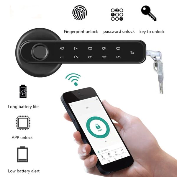 Verrouillage de serrure de porte électronique Bluetooth Bluetooth avec 2 touches verrouillage de porte intelligente Entrée sans clé Entrée de sécurité d'empreinte digitale Lock