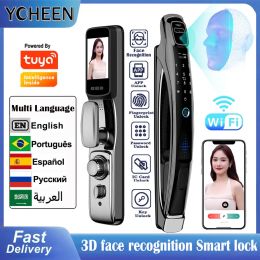 Verrouiller Visual Intercom 3D Reconnaissance du visage Digital Smart Door Lock avec Tuya WiFi Home Imperproof-Finger Emprint Code Vocation multilingue