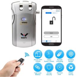 Verrouiller WAFU 433MHz Smart Lock Security Wiless Wiless WiFi Bluetooth Compatible TUYA Control Electronic Door invisible avec 4 touches distantes