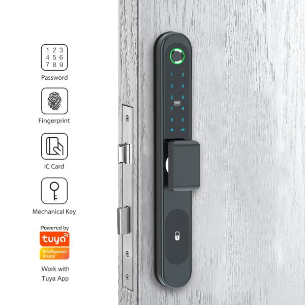 Verrouiller le sans fil Tuya Smart Bluetooth Home Apartment Keyless Security Sécurité Empreinte numérique Mot de passe numérique verrouillage de porte avec lecteur de carte NFC