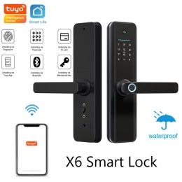 Vergrendeling X6 Waterdichte Smart Lock Tuya App Fingerprint Lock Electronics WiFi App Fingerprint IC Card Passcode Ontgrendel beveiligingsdeurslot