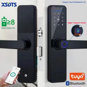 Verrouillage XSDTS Biométrique Porte d'empreinte digitale Black Smart Lock Tuya App Remote Unlocking Mot de passe Keyless Lock Electronic Door Lock