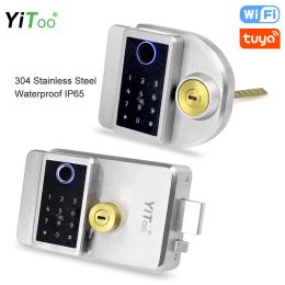 Verrouiller Yitoo 304 en acier inoxydable IP65 extérieur étanche d'empreinte digitale verrouillage tuya wifi télécommande des cartes RFID déverrouiller la batterie USB