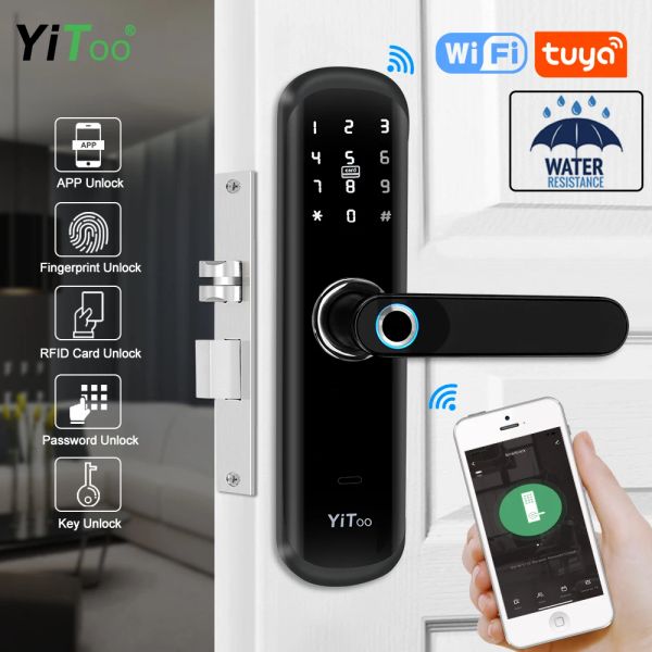 Verrouiller Yitoo S3 WiFi Empreinte digitale Lock étanche biométrique Smart Door Lock avec application Tuya à distance / carte de mot de passe / mot de passe / clé