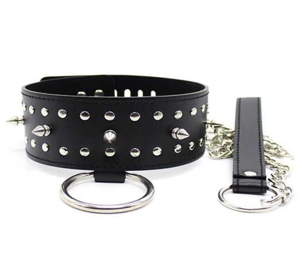 Collier de chien de chien en cuir PU verrouillable Bondage de retenue d'esclaves dans les jeux pour adultes pour les couples Fétisan Produits de sexe Toys for Women and Men 5381081