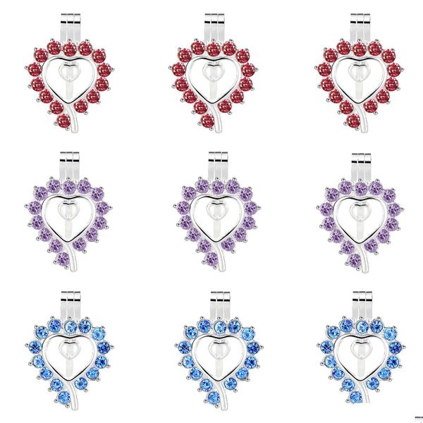 Lockets 10 unids Bright Sier Forma de corazón Pearl Jaula Locket Colgantes Aromaterapia Aceite Esencial Difusor Collar para DIY Joyería Drop Del Dhp5Y