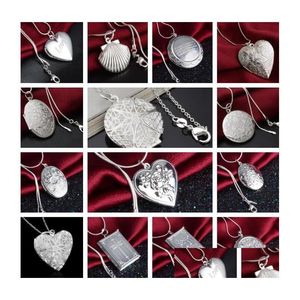 Médaillons 15 styles placage 925 argent plaqué coeur et croix Circar amour Ellipse carré pendentif collier Po médaillon livraison directe bijoux Dhtre