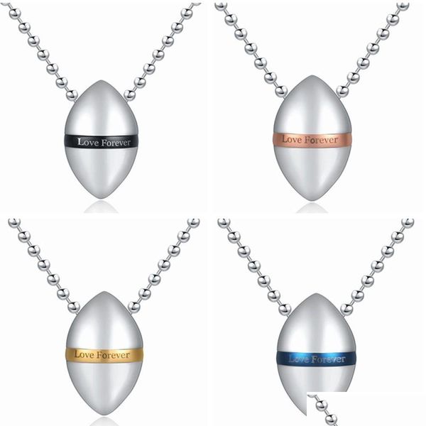 Versets 316L Bijoux en acier inoxydable ou ouvert sur les bouteilles de balle ovale Pendants Lovers Collier Couples Supplies Urn Ashes Box K Dho84