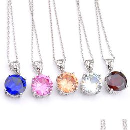 Lockets 5 PCS Charm Fashion Vintage Round Round Garnet Morganite Topaz Gemstone Sliver gekleurde CZ Pendant Kettingen voor vrouwen - Drop Deli DHZVH