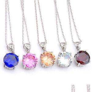 Lockets 5 PCS Charm Fashion Vintage Round Round Garnet Morganite Topaz Gemstone Sliver gekleurde CZ Pendant Kettingen voor vrouwen - Drop Deli DHZVH