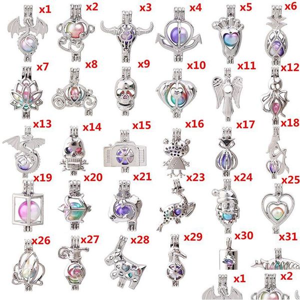 Médaillons 700 Designs Lotus Bonhomme De Neige Arbre De Vie Hibou Perle Cage Médaillon Perles De Lave Pendentif Huile Essentielle Diffuseur Boule Collier Charmes Fo Dhlrm