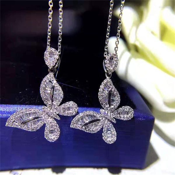 Médaillons papillon promesse pendentif Cz couleur argent véritable fiançailles mariage pendentifs colliers pour femmes bijoux de mariée cadeau