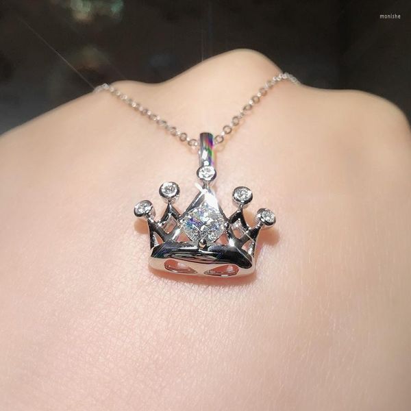 Médaillons Charme Couronne Ras Du Cou Pendentif Argent Réel Couleur Bijou Cz Déclaration De Mariage Pendentifs Collier Pour Femmes Bijoux De Mariée