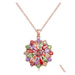 Médaillons Colorf Zircon Pendentif Ornement De Cuivre Exportation Européenne Et Américaine Collier De Diamant Rose Doré Anti Allergie Bijoux Dhgarden Dhqjl