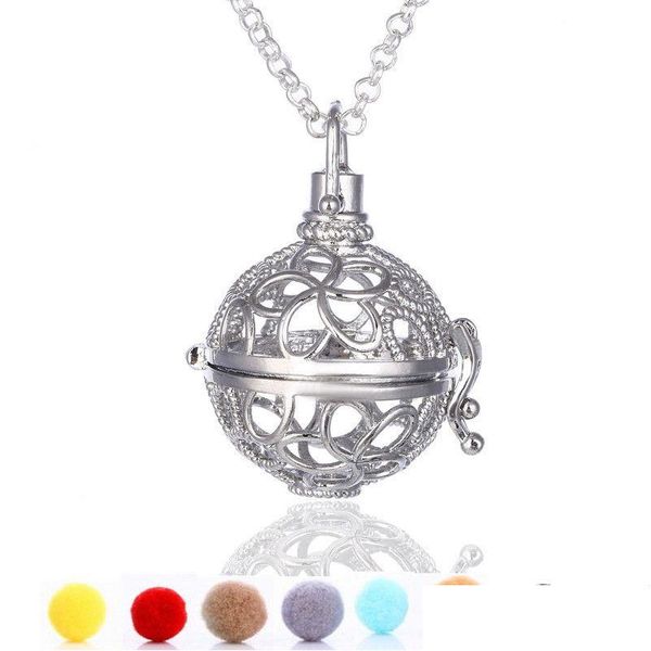 Médaillons Diffuseur Huile Essentielle Cage Pendentif Colliers Avec Boule De Coton Pierre De Lave Noire Chaînes Creuses Pour Femmes Mode Drop De Dhtjl